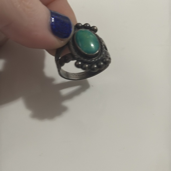 Vintage Navajo Green Turquoise Sterling Silver Stamped - Picture 4 of 4